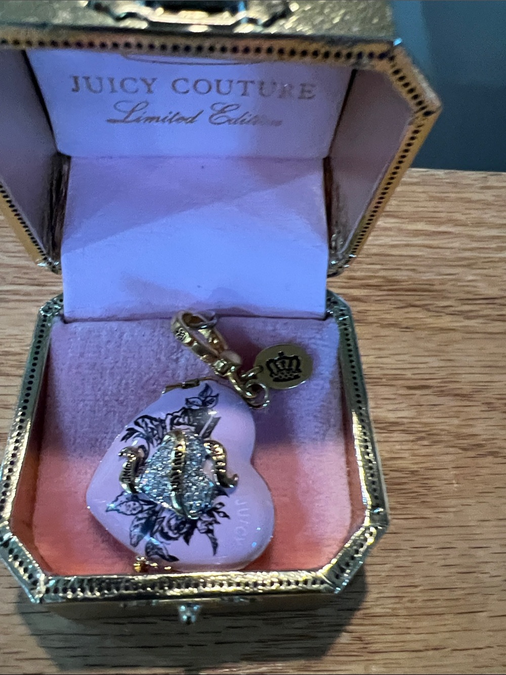Juicy Couture Pink Heart Locket Necklace with Gold-Tone Accents